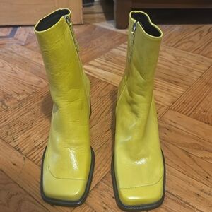 ASOS DESIGN Roberta premium leather square toe boots in lime Size 9